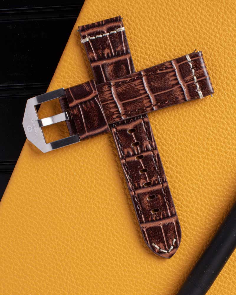 22mm Alligator Brown with Beige stitching